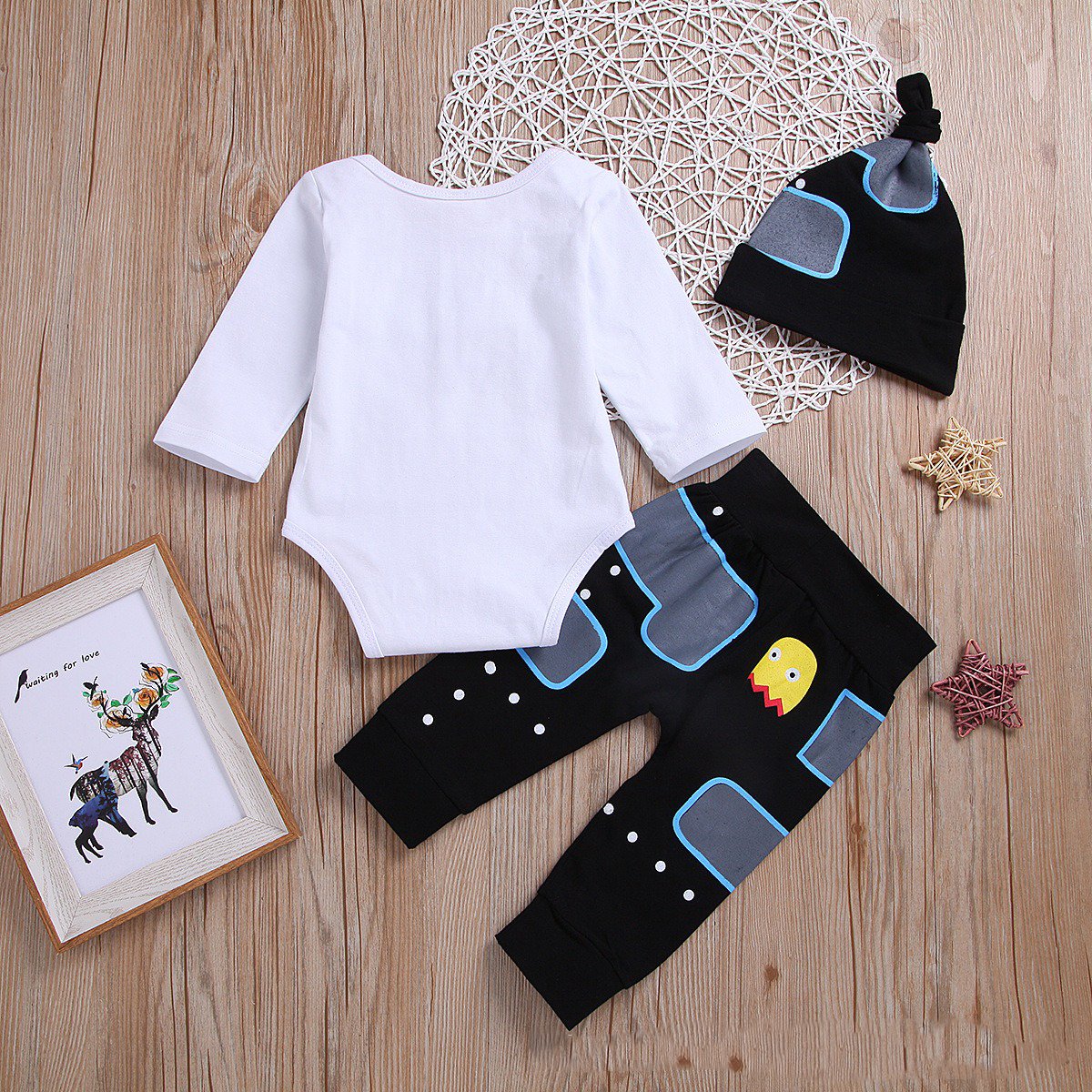 3PCS Player 3 Has Entered The Game Letter Printed Romper with Pants Baby Set
