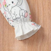 2PCS Lovely Elephant Printed Baby Jumpsuit