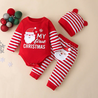 3PCS My 1st Christmas Santa Claus Printed Baby Set