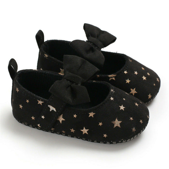Zapatos antideslizantes con estampado de estrellas encantadoras para bebé con lazo