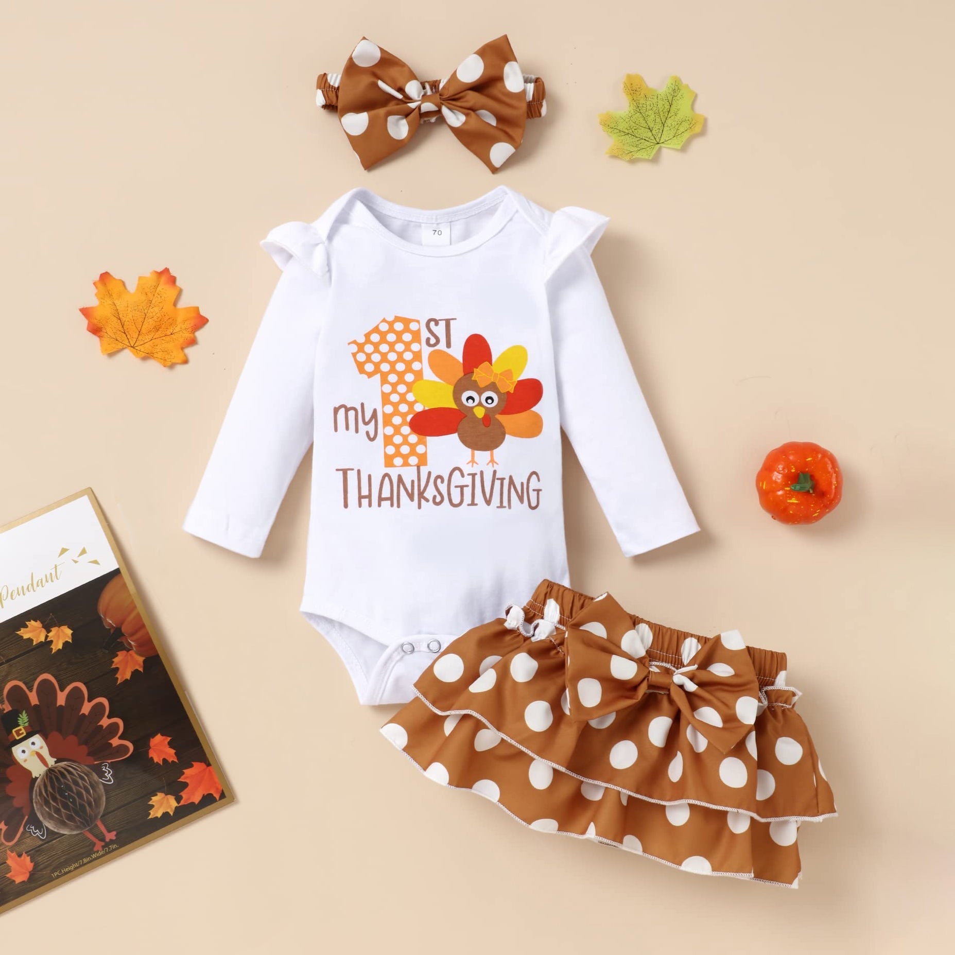 Ensemble bébé 3 pièces en forme de dinde imprimé pour Thanksgiving