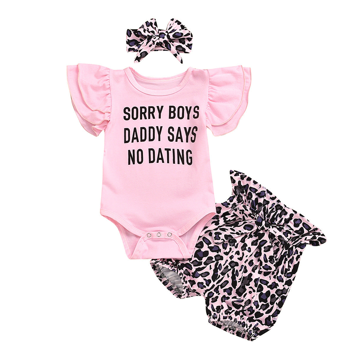 Juego de 3 piezas para bebé con estampado de leopardo, Sorry Boys Daddy Says No Dating