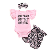3PCS Sorry Boys Daddy Says No Dating Leopard Pinted Baby Set