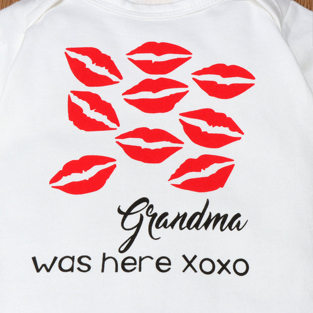 Grandma was here Lip Printed Long Sleeve Baby Romper