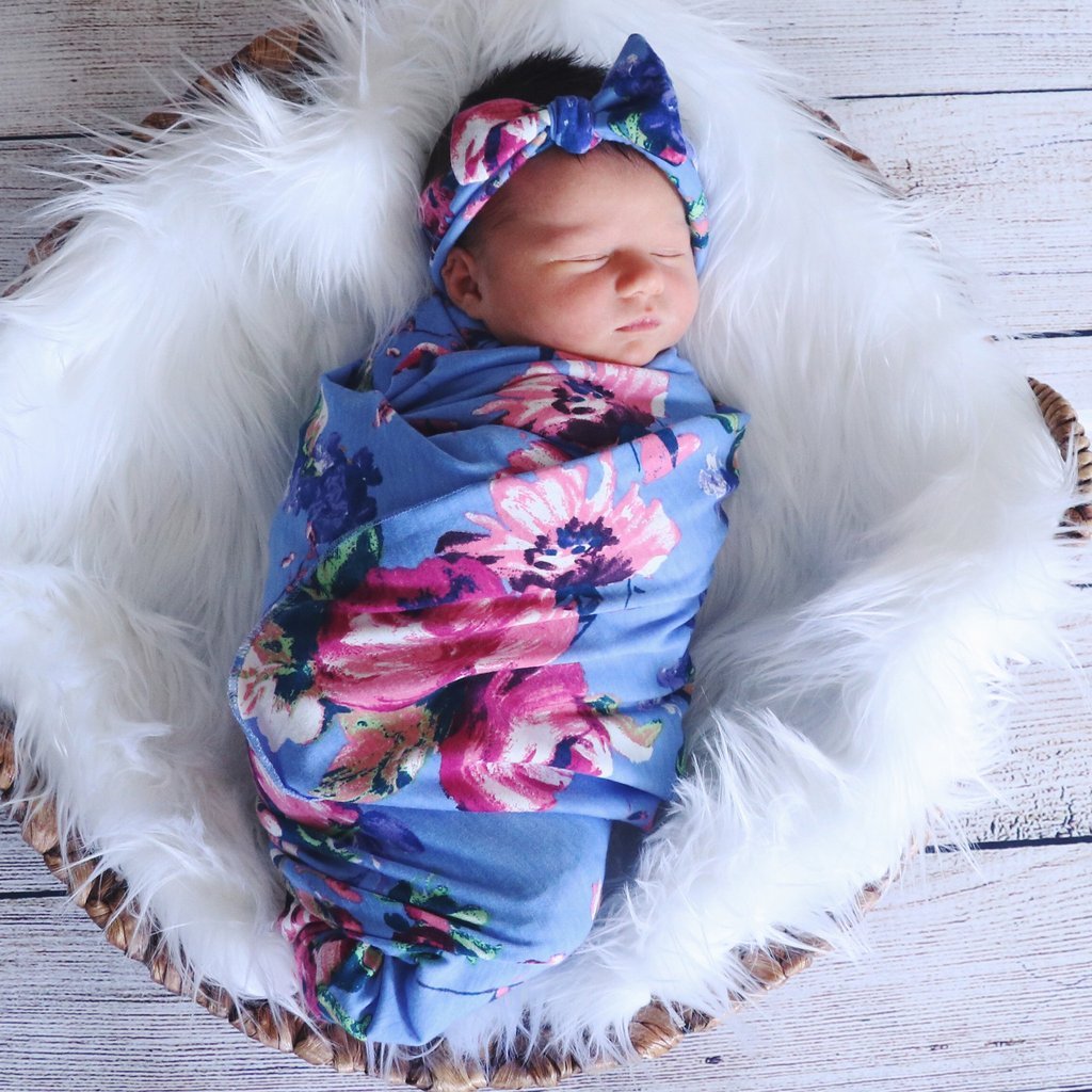 Conjunto de bebé con diadema y saco de dormir con estampado floral y flores para recién nacidos 