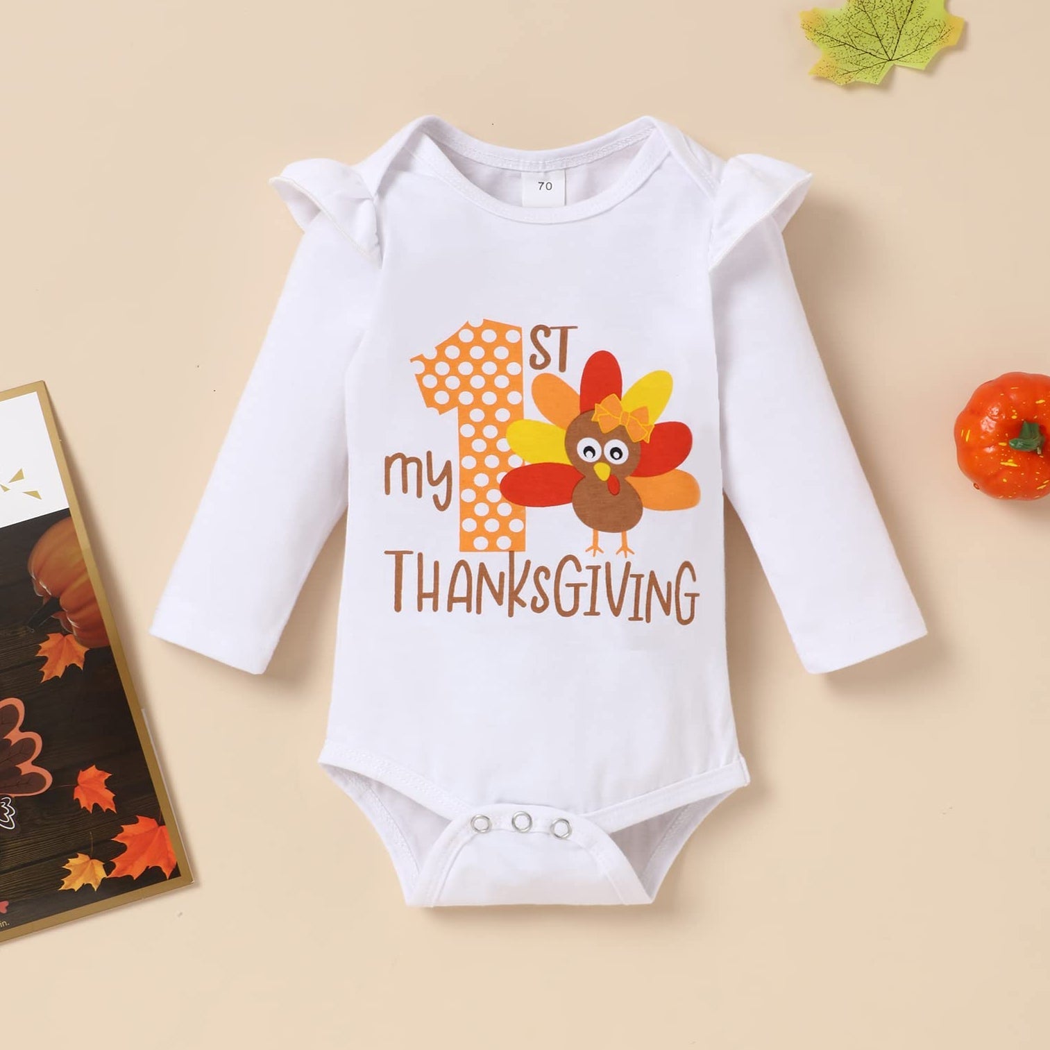 3PCS Cute Thanksgiving Printed Turkey Baby Set