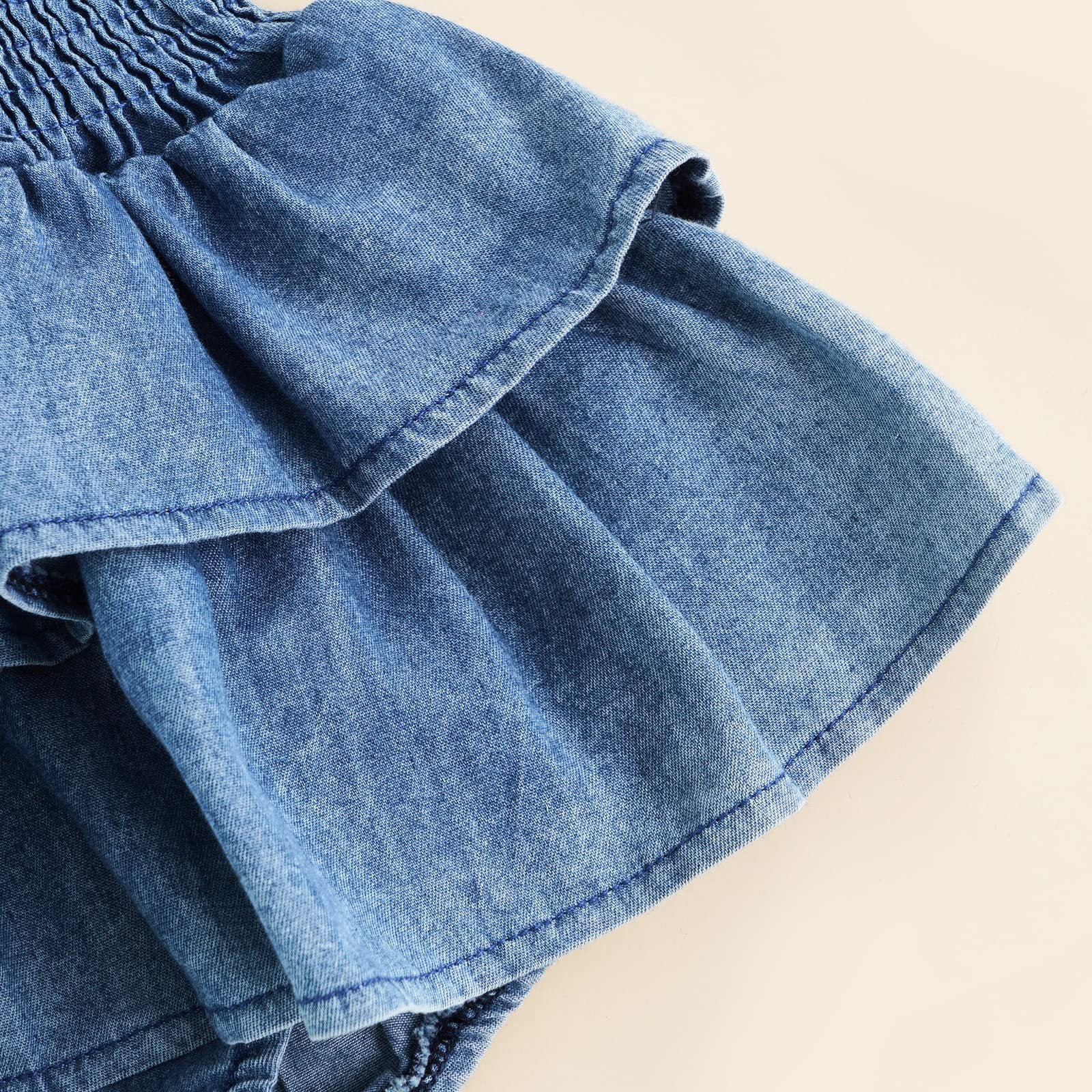 Jolie barboteuse en jean sans manches imprimée de couleur unie pour bébé fille