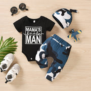 3PCS Mama's Little Man Letter Camouflage Printed Baby Set