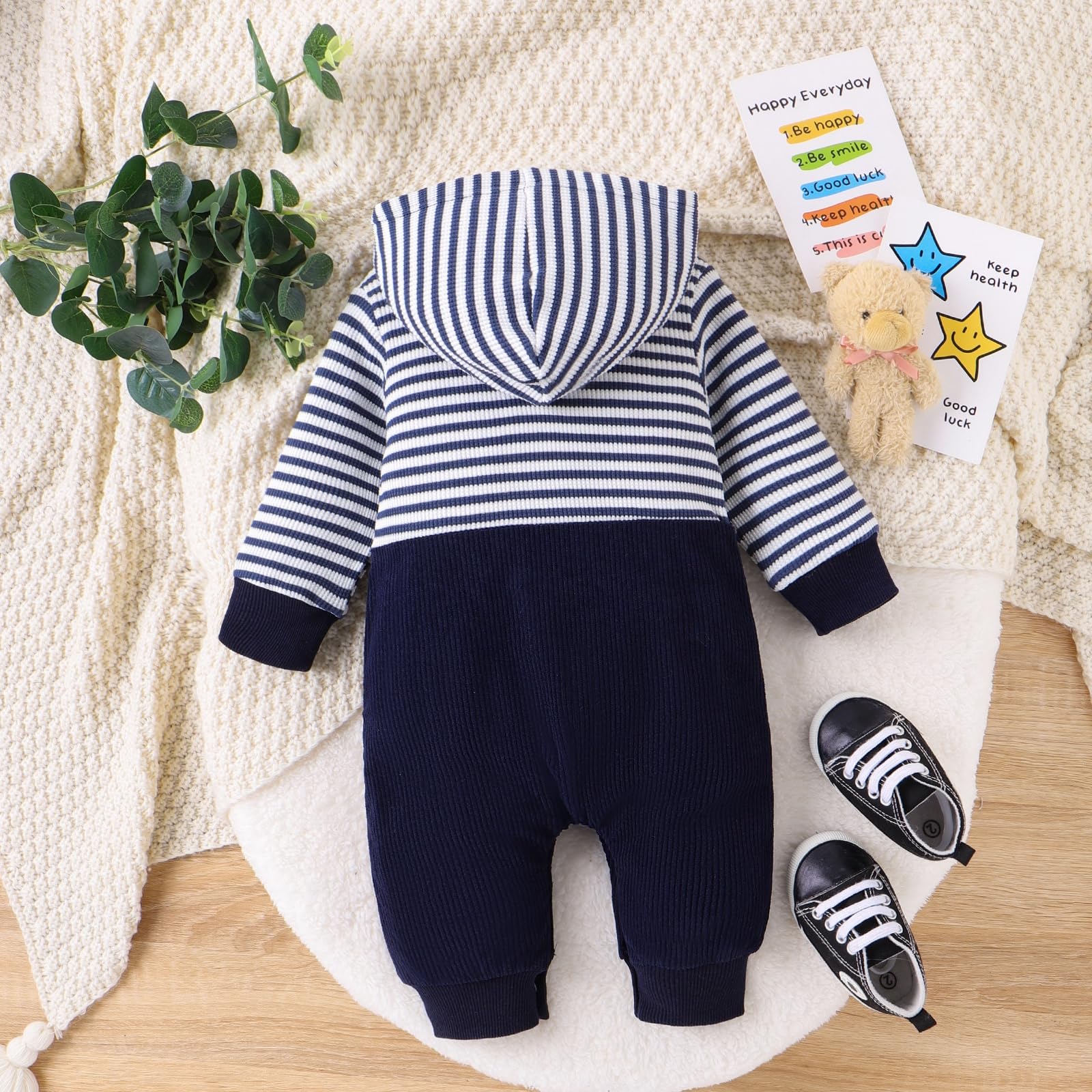 100% Cotton Bear Allover Long-sleeve Blue Baby Jumpsuit