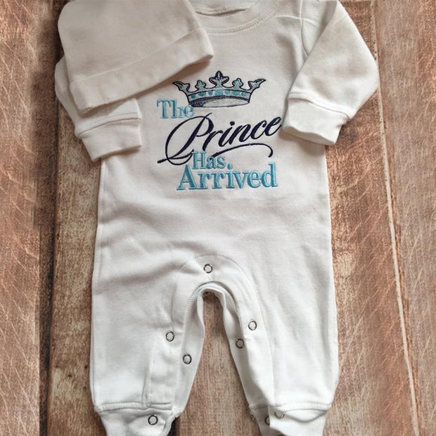2PCS The Prince Has Arrived Letters Printed Baby Jumpsuit