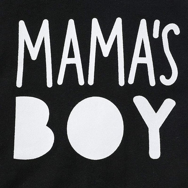 Cute Mama's Boy Letter Black Line Printed Long Sleeve Baby Boy Hoodie Jumpsuit