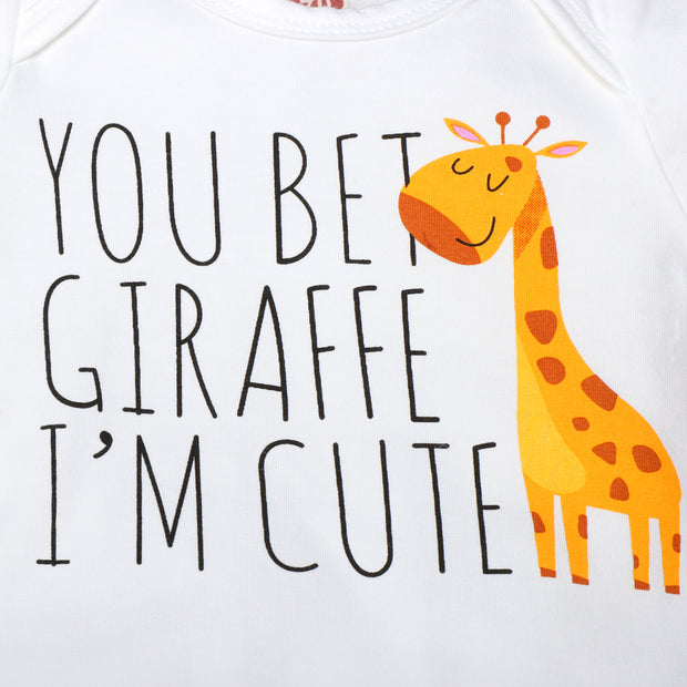 You Bet Giraffe I'm Cute Lovely Letters Giraffe Printed Short-sleeve Baby Romper