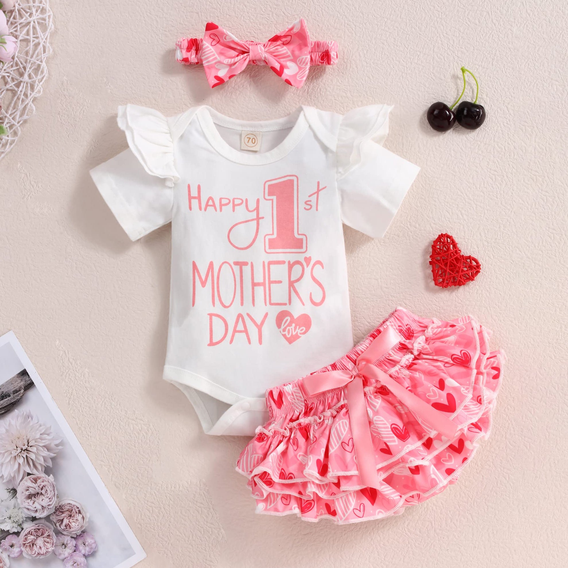 3PCS Happy 1st Mother's Day Letter Printed Baby Set