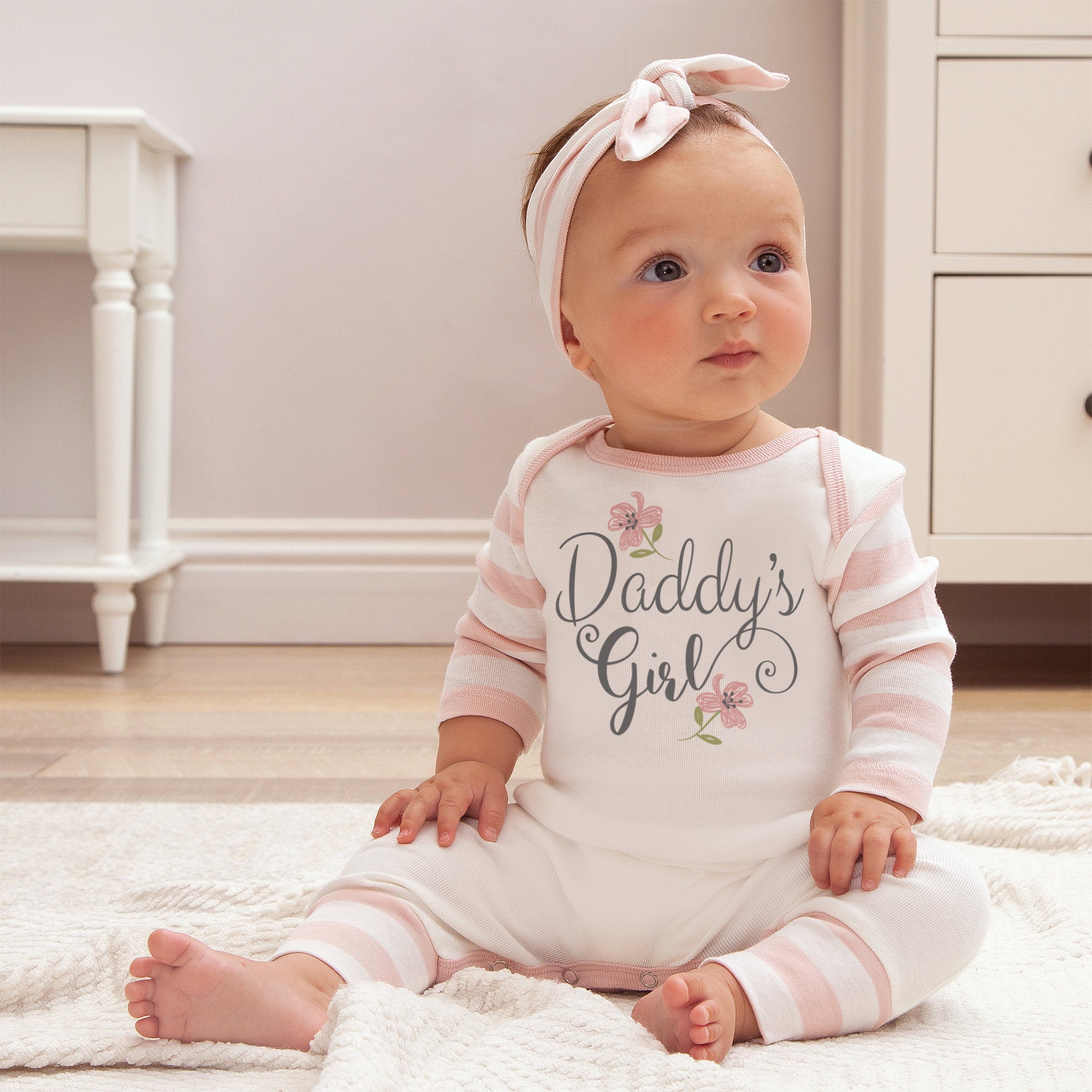 2PCS Daddy's Girl Letter Printed Baby Jumpsuit