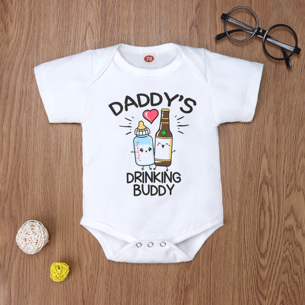 Infant Baby Daddy's DRINKING BUDDY Letter Printed Short Sleeve Romper