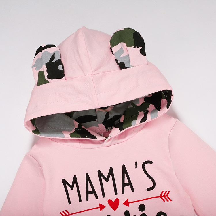 2PCS MAMA'S BESTIE Letter Printed Hoodie with Camouflage Pants Baby Set