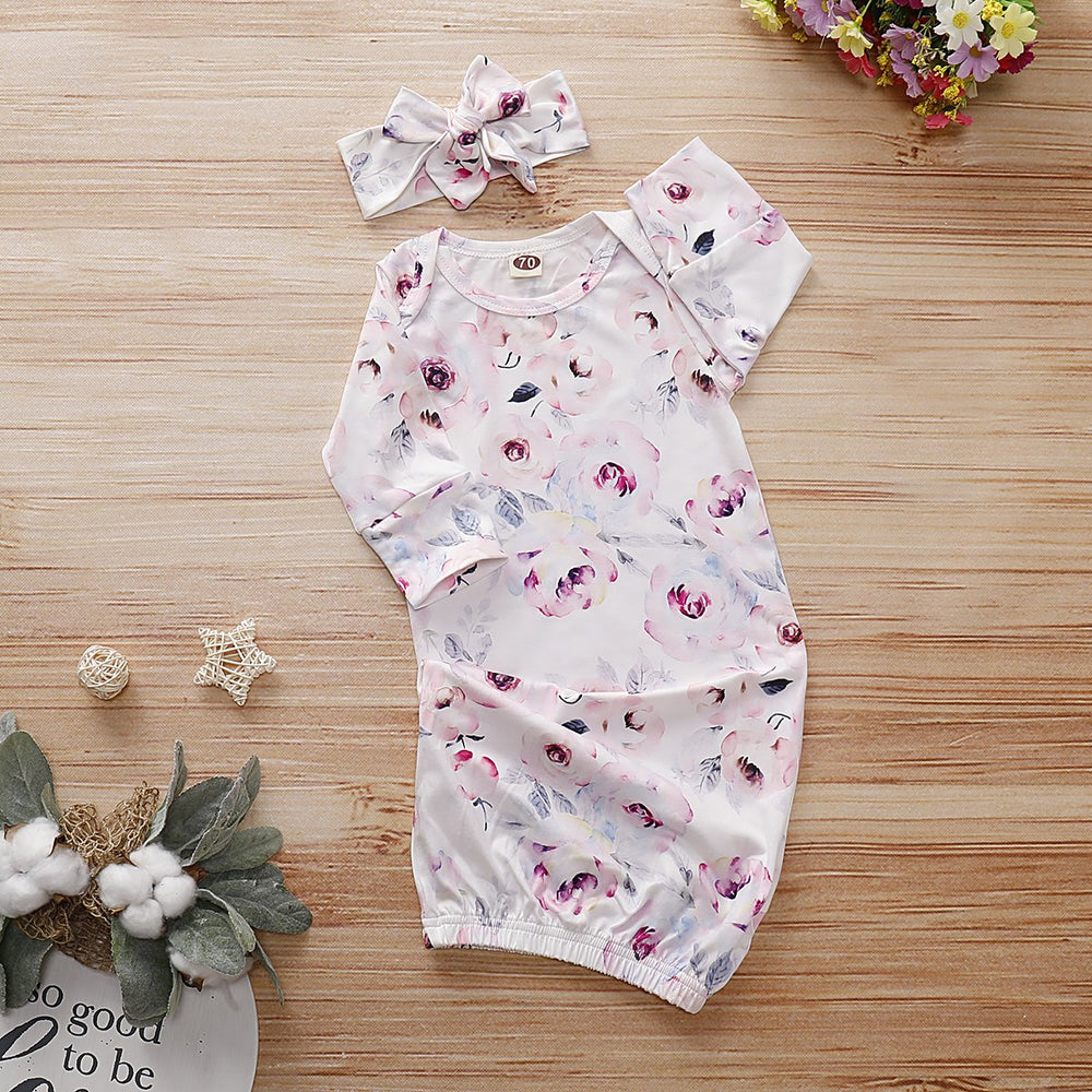 Baby NewBorn Lovely Floral Print Pajamas and Hat