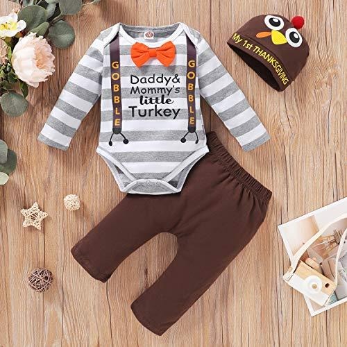 3PCS Daddy And Mommy's Little Turkey Printed Baby Set