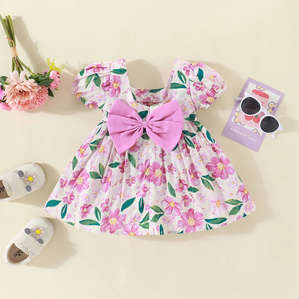 Pretty Floral Printed Baby Short Slevee Dress
