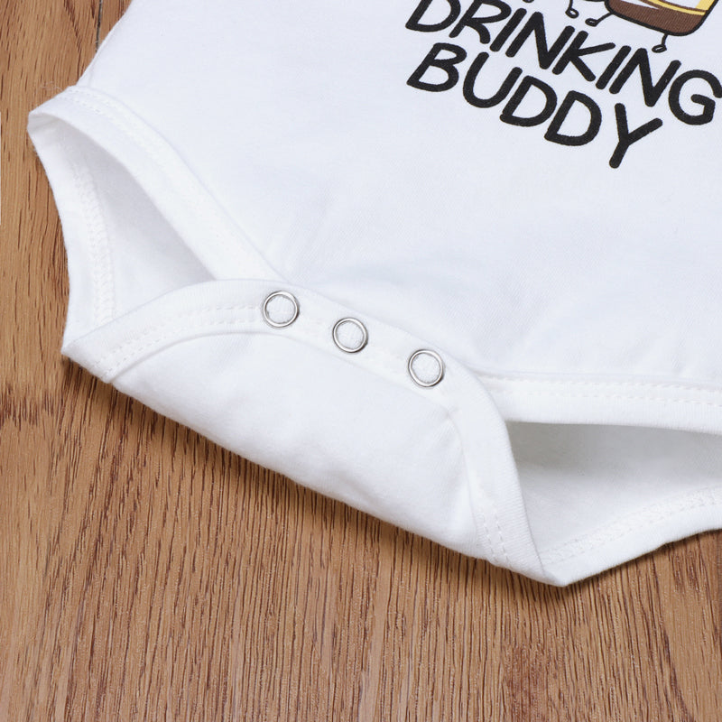 Infant Baby Daddy's DRINKING BUDDY Letter Printed Short Sleeve Romper