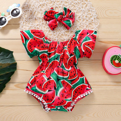 2PCS Lovely Watermelon Printed Baby Romper