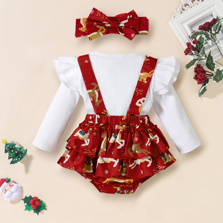 2PCS My 1st Christmas Letter and Elk Print Baby Romper