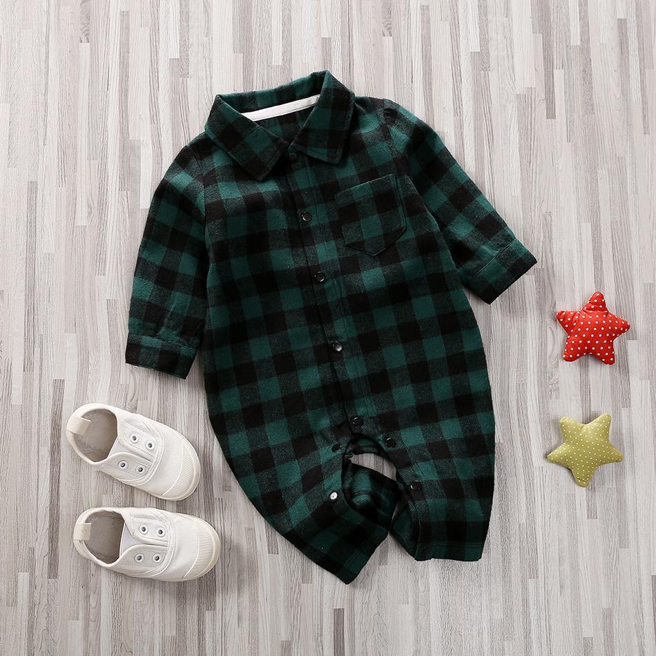 Baby Classic Plaid Polo Collar Jumpsuit