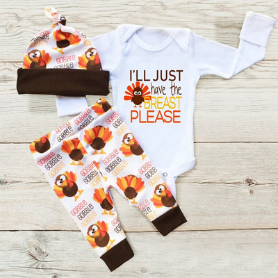 3PCS I'll Just Have The Breast Please Funny Baby Set