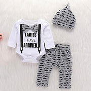 LADIES I HAVE ARRIVED Print Bow Bodysuit and Pants with Hat Set