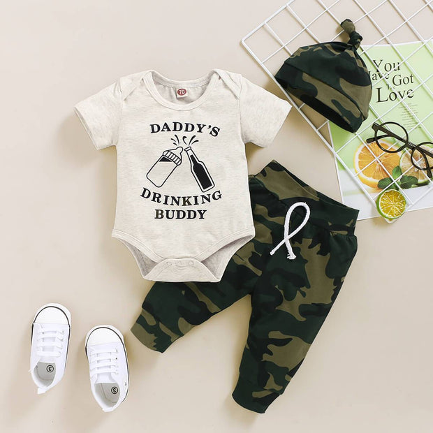 3PCS Daddy's Drinking Buddy Camouflage Printed Baby Set