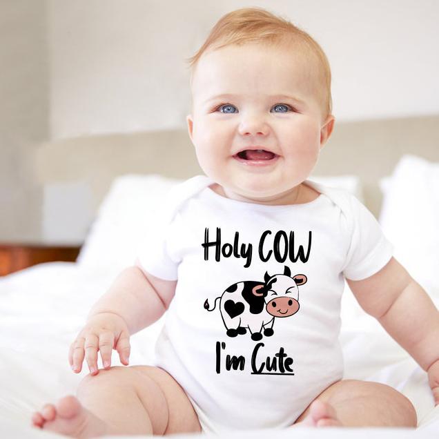 Holy Cow I m Cute Cow Printed Baby Romper