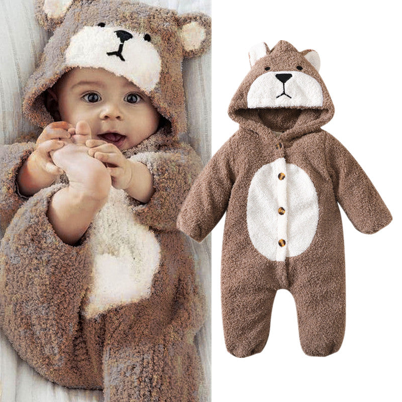 Mono con capucha para bebé con estampado de color sólido y oso lindo