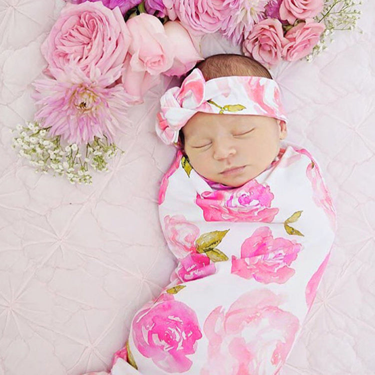 Newborn Cute Pink Flower Print Sleeping Bag Hat Set – CuteThee