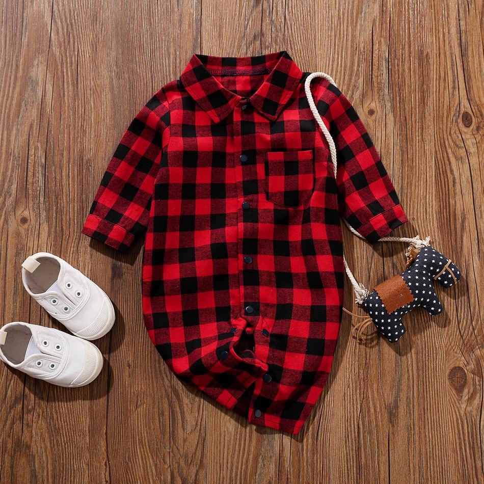 Baby Classic Plaid Polo Collar Jumpsuit