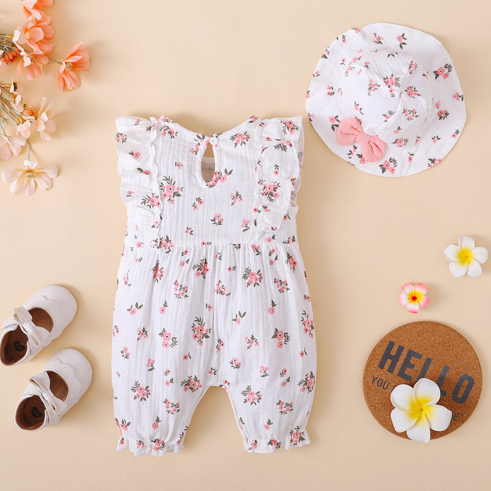 Babyhug Single Jersey Knit Floral Printed Jumpsuit with Full Sleeves Top - Pink & Blue