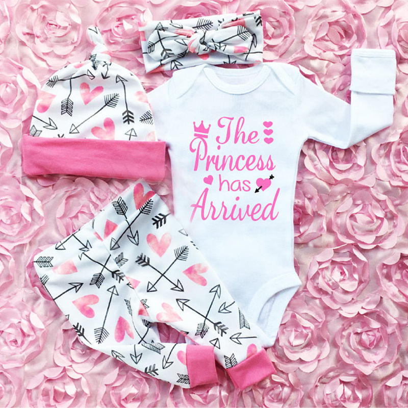 Top + pantalones + diadema con estampado de letras de princesa para bebé
