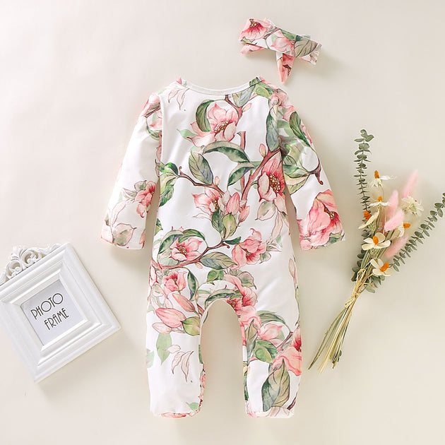 Baby Girl Lovely Floral Print Jumpsuit with Headband – CuteThee
